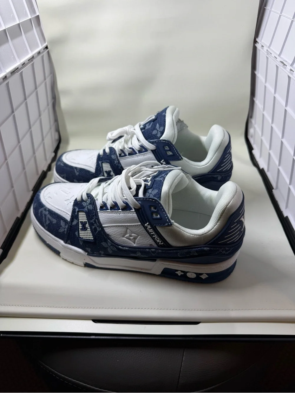 Louis Vuitton Kids Navy Blue and White Monogram Low-Top Sneaker